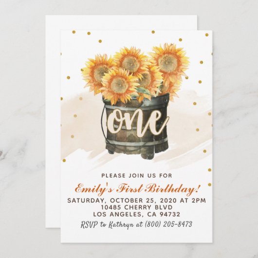 サンフラワーオータムファースト誕生日招待状 招待状 (正面/裏面)