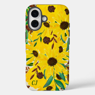 サンフラワーオータムフローラブーケモノグラムの iPhone 16ケース