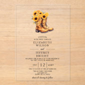 サンフラワーカウボーイブーツバーンウッドウェスタン結婚ズ アクリル招待状 (正面)