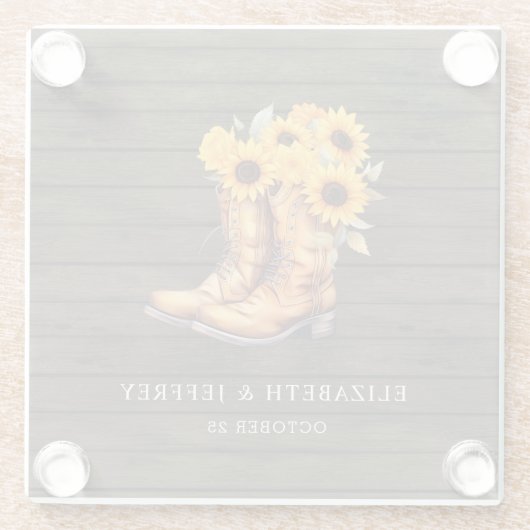 サンフラワーカウボーイブーツバーンウッドウェスタン結婚ズ ガラスコースター (裏面)