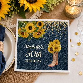 サンフラワーカウボーイブーツ ブルー デニム 50歳の誕生日 スタンダードカクテルナプキン