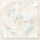 サンフラワーカモミール、パッチワーク水色。 ガラスコースター (裏面)