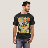 サンフラワーカモミール、パッチワーク水色。 Tシャツ (正面フル)