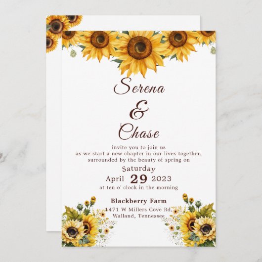 サンフラワーカントリーシック結婚式招待状 招待状 (正面/裏面)