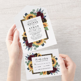 サンフラワーカントリー素朴エレガント秋の結婚式RSVP オールインワン招待状