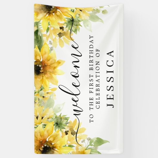 サンフラワーガーデンビニール誕生日ウェルカムバナー 横断幕 (縦)