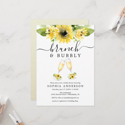 サンフラワーガーデンブランチ&バブリーブライダルシャワー 招待状 (正面/裏面インサイチュ)