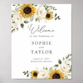 サンフラワーグリーンエレガントなウェディングウェルカムサイン ポスター