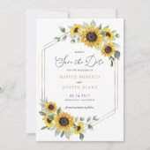 サンフラワーグリーンGeometric金ゴールド保存日 招待状 (正面)