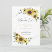 サンフラワーグリーンGeometric金ゴールド保存日 招待状 (スタンド正面)