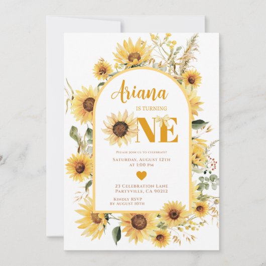 サンフラワーコケット第1誕生日招待状 招待状 (正面)