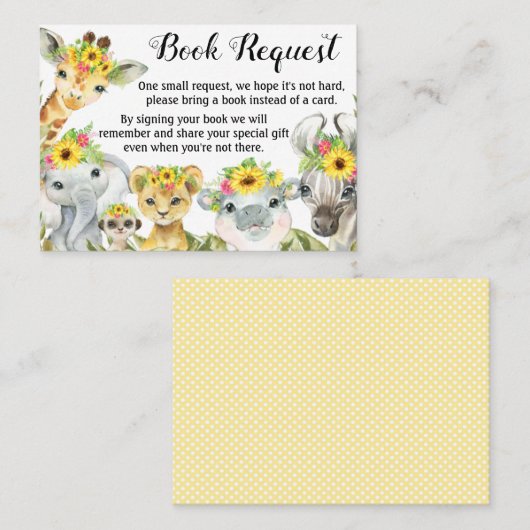 サンフラワーサファリベイビーシャワーブックリクエストカード 名刺 (正面/裏面)