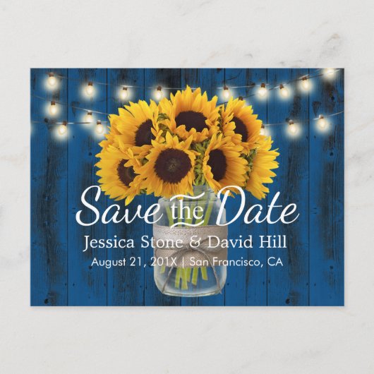 サンフラワージャール海軍ブルーバーンウェディング日付を保存 案内ポストカード (正面)