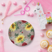 サンフラワーズアンドバーガンディーレッドローズ素朴秋 ペーパープレート (パーティー)