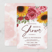 サンフラワーズアンドバーガンディーレッドローゼズブライダルシャワー 招待状 (正面/裏面)