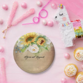 サンフラワーズアンドホワイトローズ素朴秋 ペーパープレート (パーティー)