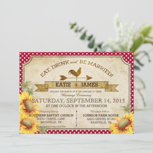 サンフラワーズアンドルースターピクニック結婚式招待状 招待状 (スタンド正面)