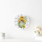 サンフラワーズインコーヒーポットピッチャーファームハウス ラウンド壁時計 (ホーム)