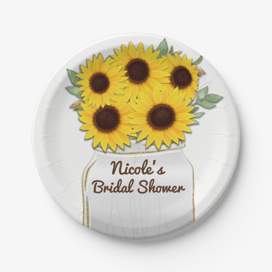 サンフラワーズインメイソンジャール素朴シックブライダルシャワー ペーパープレート (正面)