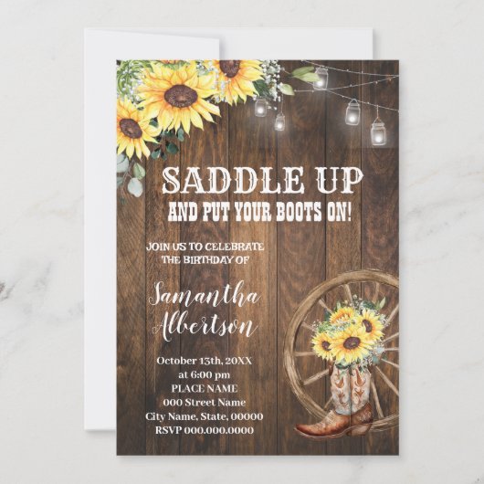 サンフラワーズウェスタン誕生日カントリーブーツ 招待状 (正面)