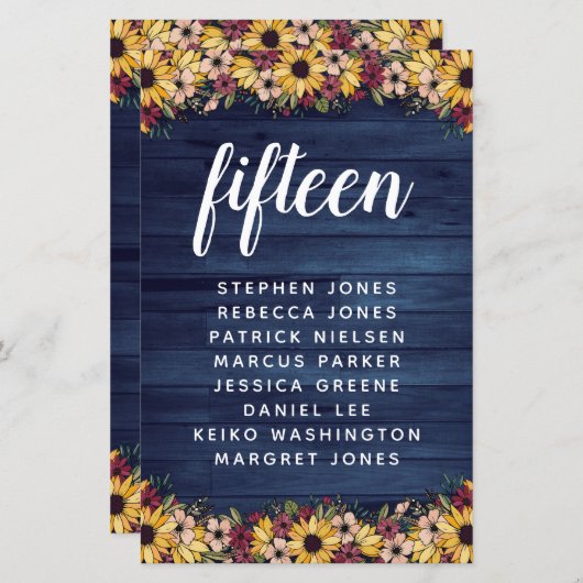 サンフラワーズウッドテーブル番号ゲスト名予算 (正面/裏面)