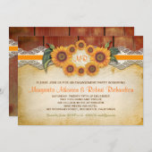 サンフラワーズウッ素朴ド婚約パーティ招待状 招待状 (正面/裏面)