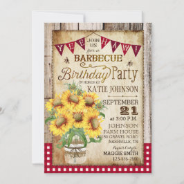 サンフラワーズウ素朴ッドギンガムチェック誕生日 招待状