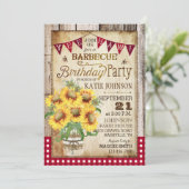 サンフラワーズウ素朴ッドギンガムチェック誕生日 招待状 (スタンド正面)