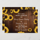 サンフラワーズオンウッドエレガンス素朴誕生日 招待状 (正面/裏面)