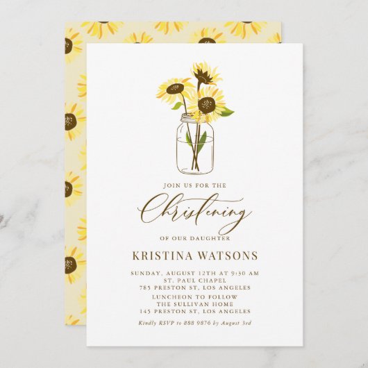 サンフラワーズオンメイソンジャールサマー《キリスト教》洗礼式や命名式 招待状 (正面/裏面)
