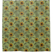 サンフラワーズカウンティ素朴フローラグリーンイエロー シャワーカーテン (正面)