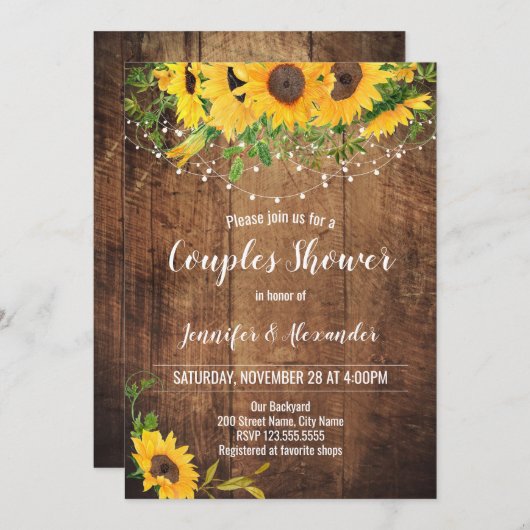 サンフラワーズカップルウェディングシャワー招待状 招待状 (正面/裏面)