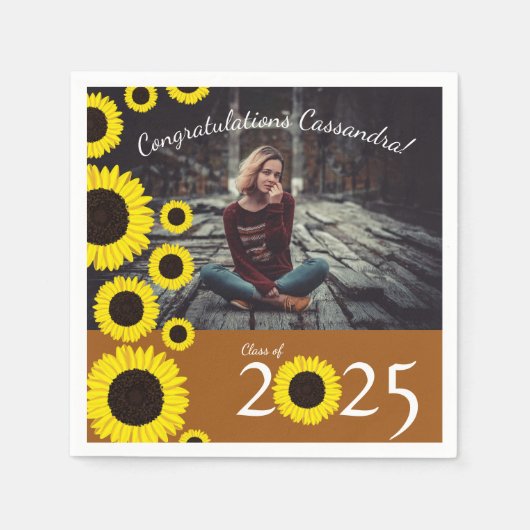 サンフラワーズカントリー卒業パーティーラストオレンジ スタンダードカクテルナプキン (正面)