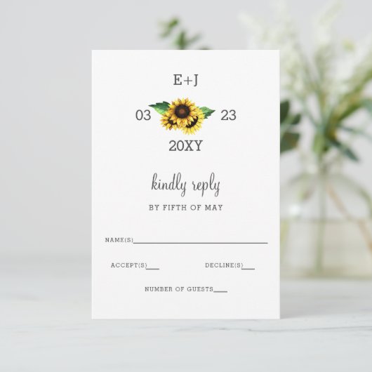 サンフラワーズカントリー素朴シックな結婚式RSVP 出欠カード (スタンド正面)