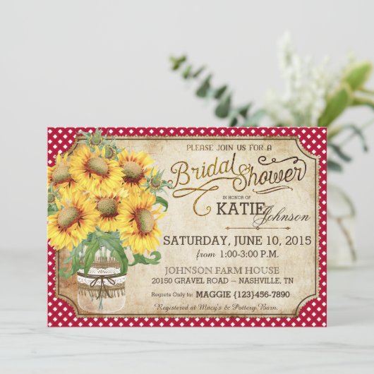 サンフラワーズギンガムカントリーピクニックブライダルシャワー 招待状 (スタンド正面)