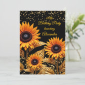 サンフラワーズグリッターオレンジ金ゴールドブラック誕生日 招待状 (スタンド正面)