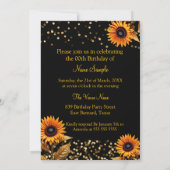 サンフラワーズグリッターオレンジ金ゴールドブラック誕生日 招待状 (裏面)