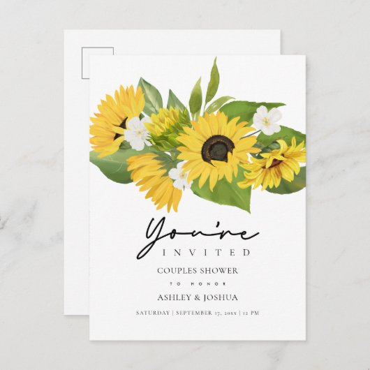 サンフラワーズグリーナリーカップルのブライダルシャワー インビテーションポストカード (正面/裏面)