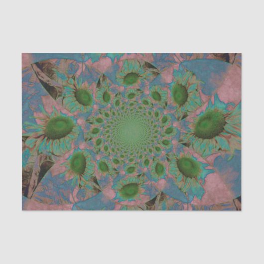 サンフラワーズグリーンピンクブルー抽象芸術アートデコパージュ 薄葉紙 (正面)