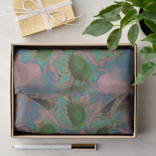 サンフラワーズグリーンピンクブルー抽象芸術アートデコパージュ 薄葉紙 (ギフト)