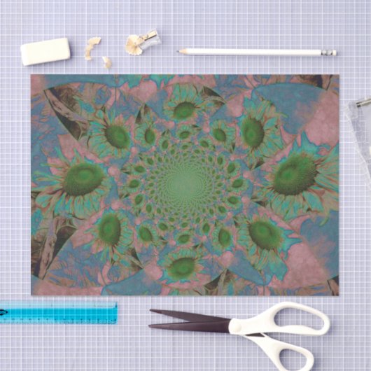 サンフラワーズグリーンピンクブルー抽象芸術アートデコパージュ 薄葉紙 (クラフト)