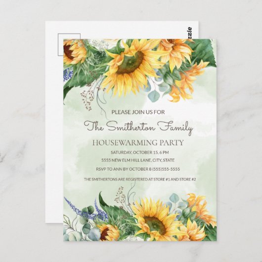 サンフラワーズグリーンリーカントリー引っ越し祝いパーティーパーティー ポストカード (正面/裏面)