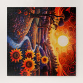 サンフラワーズサンライズ抽象芸術自然イラストレーション ジグソーパズル (横)
