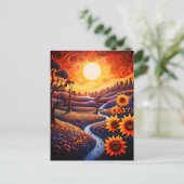 サンフラワーズサンライズ抽象芸術自然イラストレーション ポストカード (スタンド正面)