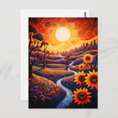サンフラワーズサンライズ抽象芸術自然イラストレーション ポストカード (正面/裏面)
