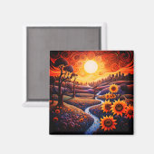 サンフラワーズサンライズ抽象芸術自然イラストレーション マグネット (正面/裏面)