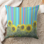 サンフラワーズストライプパターン装飾用クッション クッション (ブランケット)