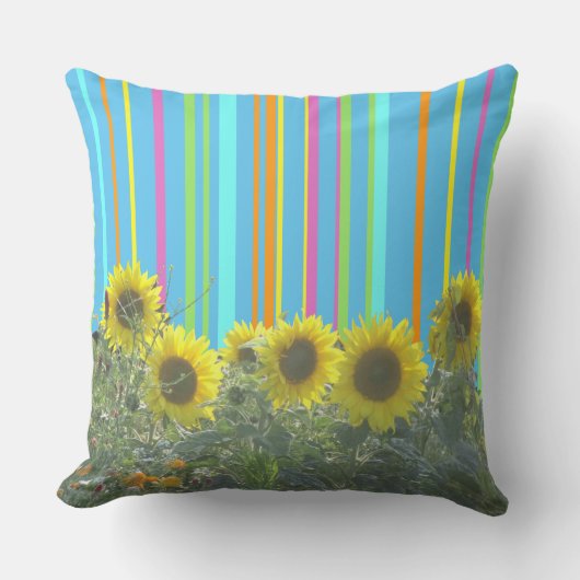 サンフラワーズストライプパターン装飾用クッション クッション (正面)
