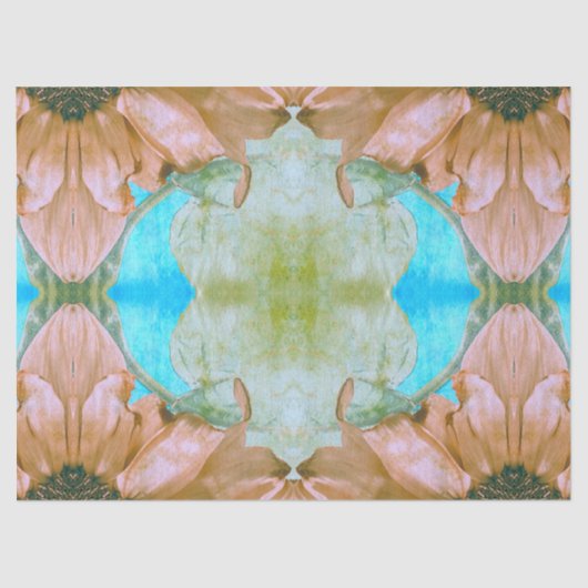 サンフラワーズセピアティール（緑がかった色）フローラヴィンテージアンティーク 薄葉紙 (正面)