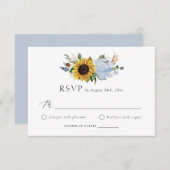 サンフラワーズダスティブルーフラワーズ素朴ウェディングRSVP 招待状 (正面/裏面)